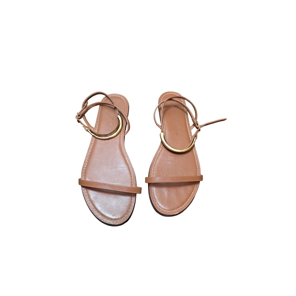 ViX Paula Hermanny Sandals Womens 7 Tan Leather Gold Ring Ankle Strap Flat